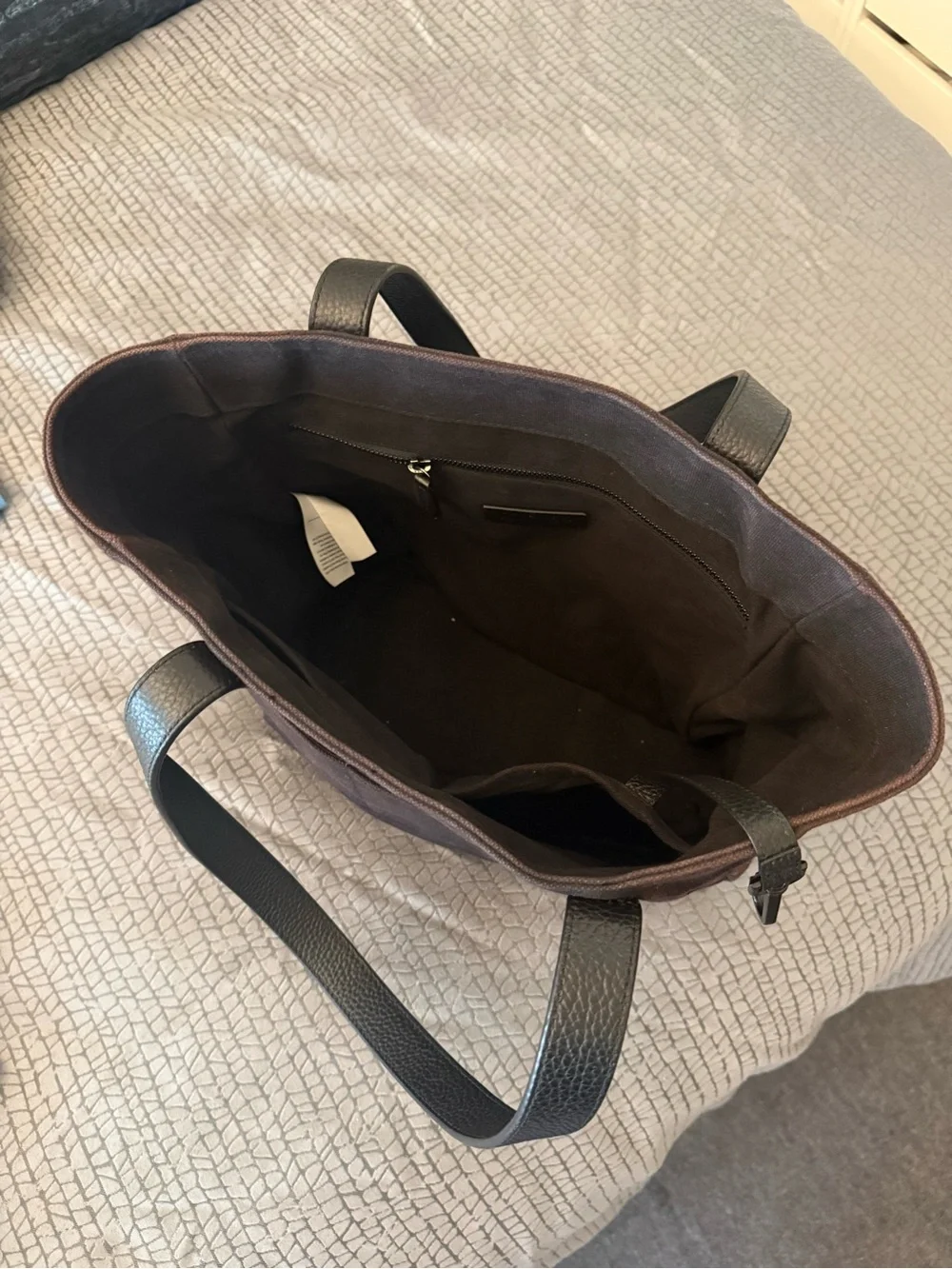 Quince Waxed Canvas Tote Bag with Black Leather Handles
